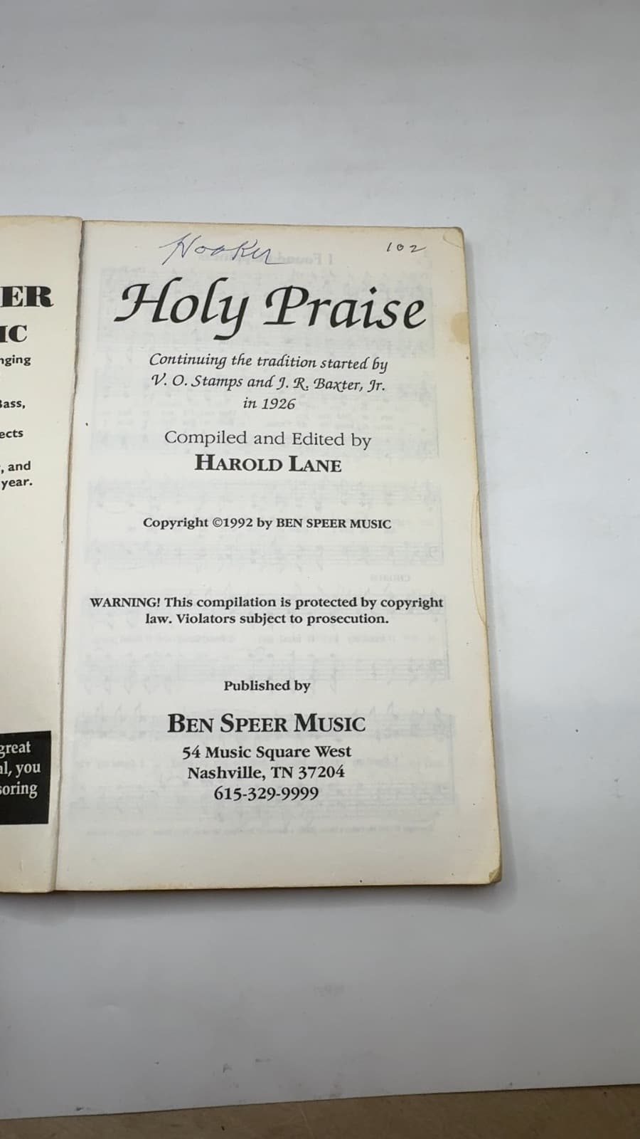Holy Praise by Harold Lane - title page