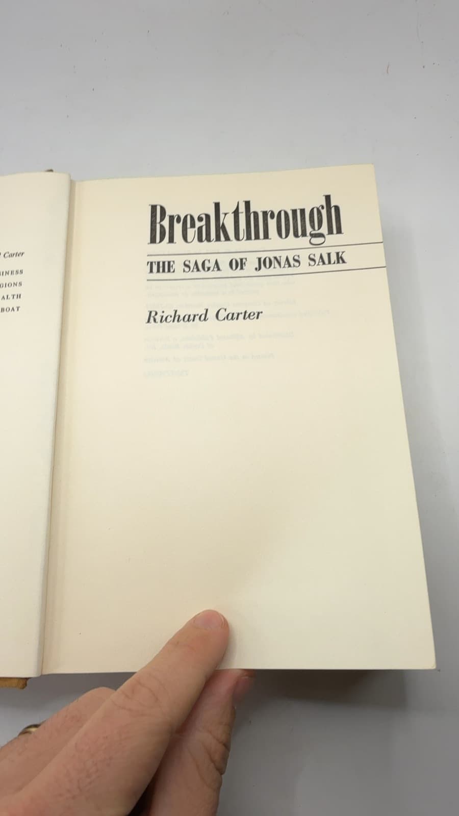 Breakthrough: The Saga of Jonas Salk by Richard Carter - title page