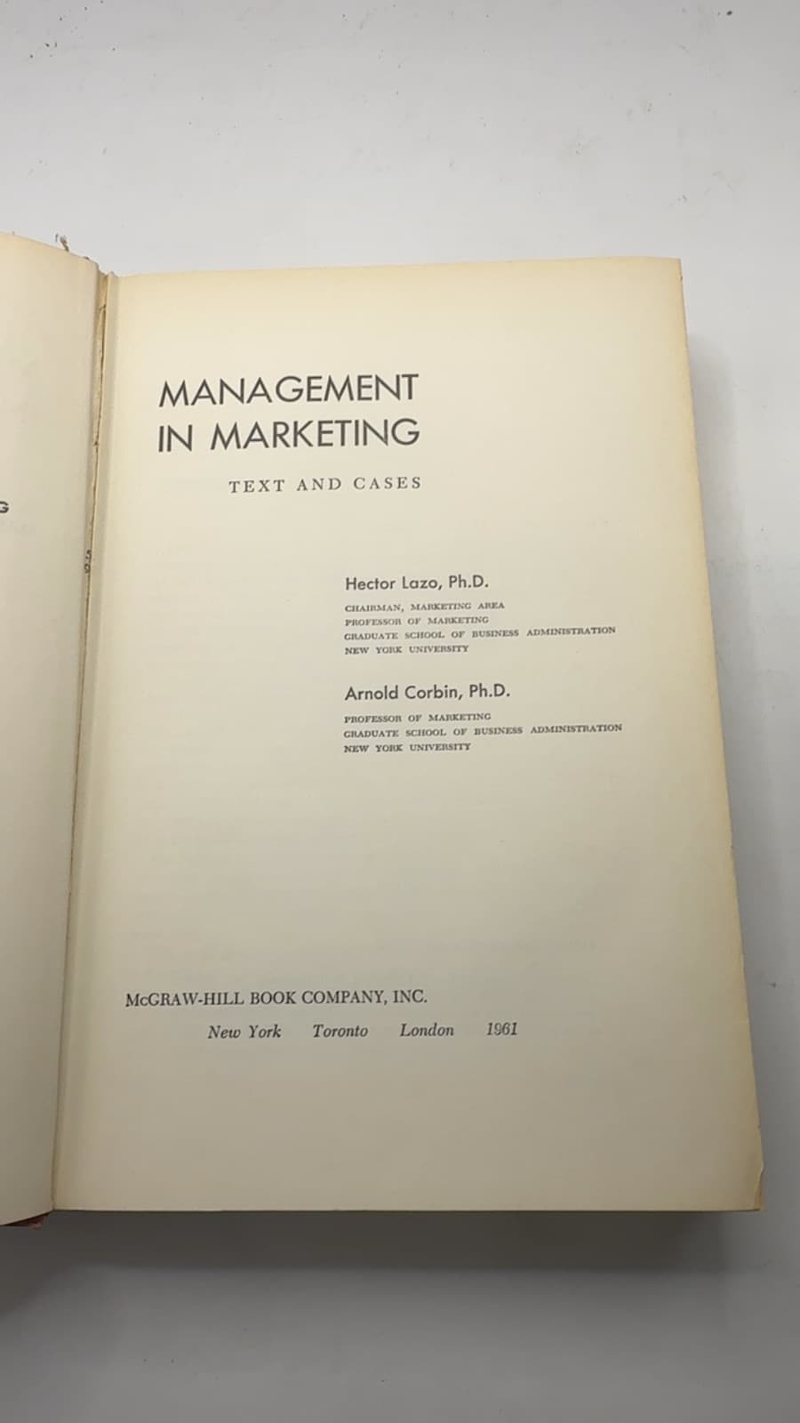 Management in Marketing by Hector Lazo, Ph.D. and Arnold Corbin, Ph.D. - title page