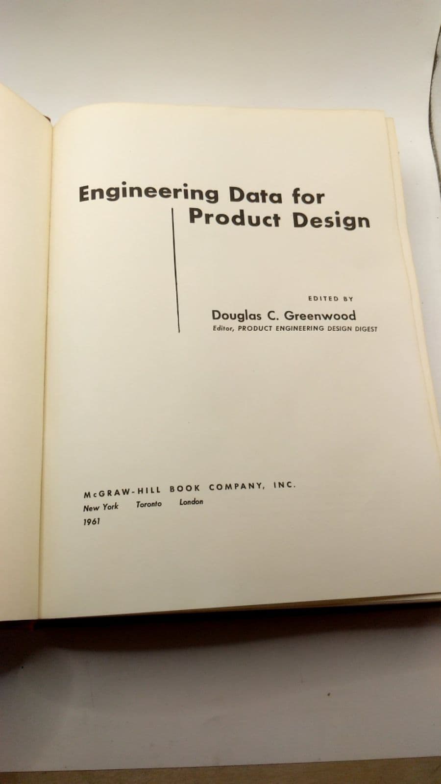 Engineering Data for Product Design by Douglas C. Greenwood - title page