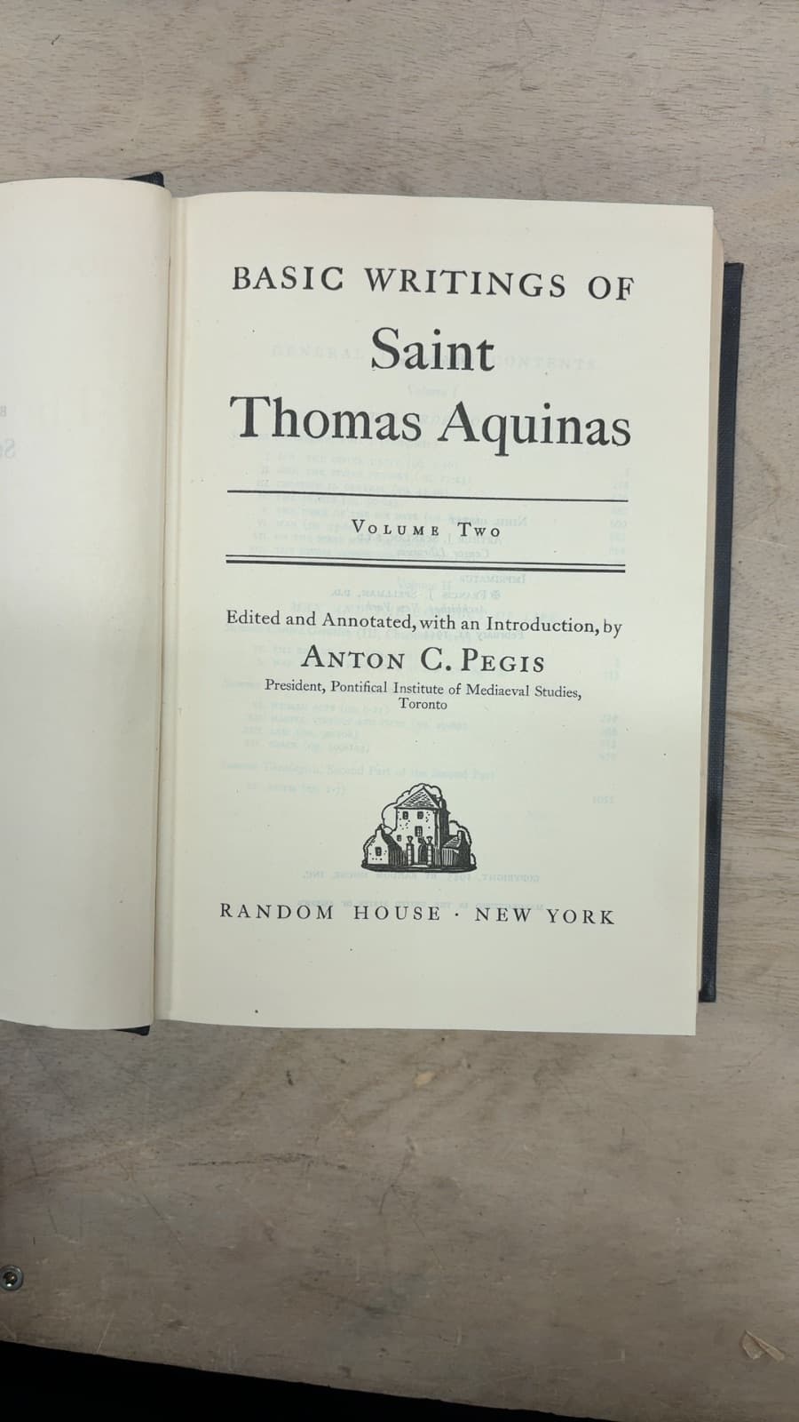 Basic Writings of Saint Thomas Aquinas Volume Two by Anton C. Pegis - title page