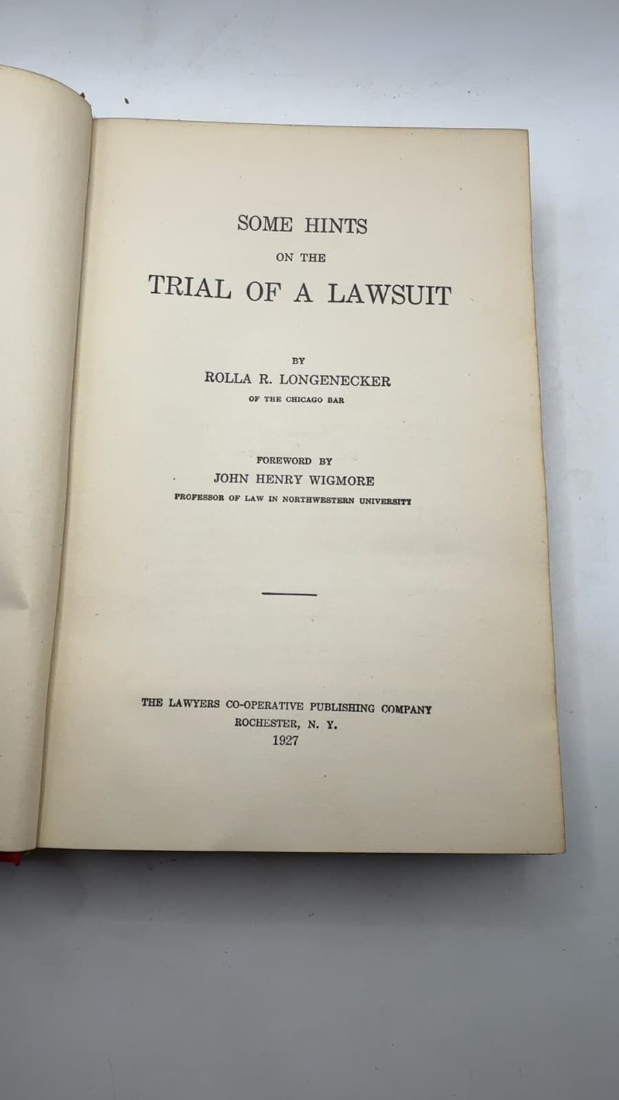 Some Hints on the Trial of a Lawsuit by Rolla R. Longenecker - title page