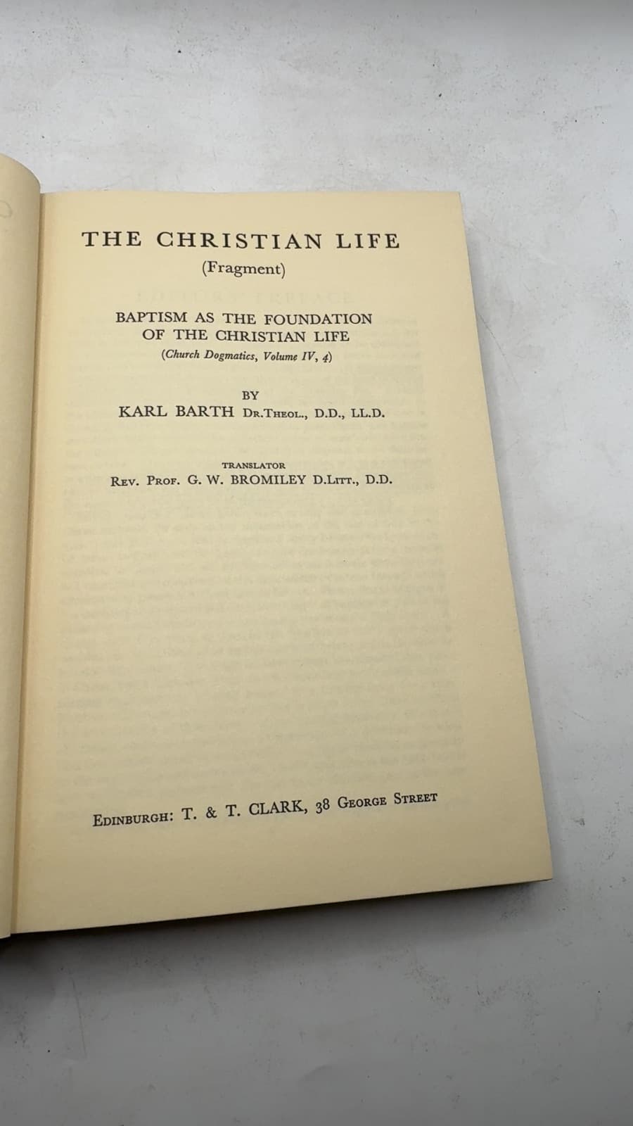 The Christian Life (Fragment) by Karl Barth - title page