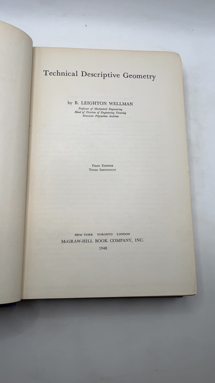 Technical Descriptive Geometry by B. Leighton Wellman - title page