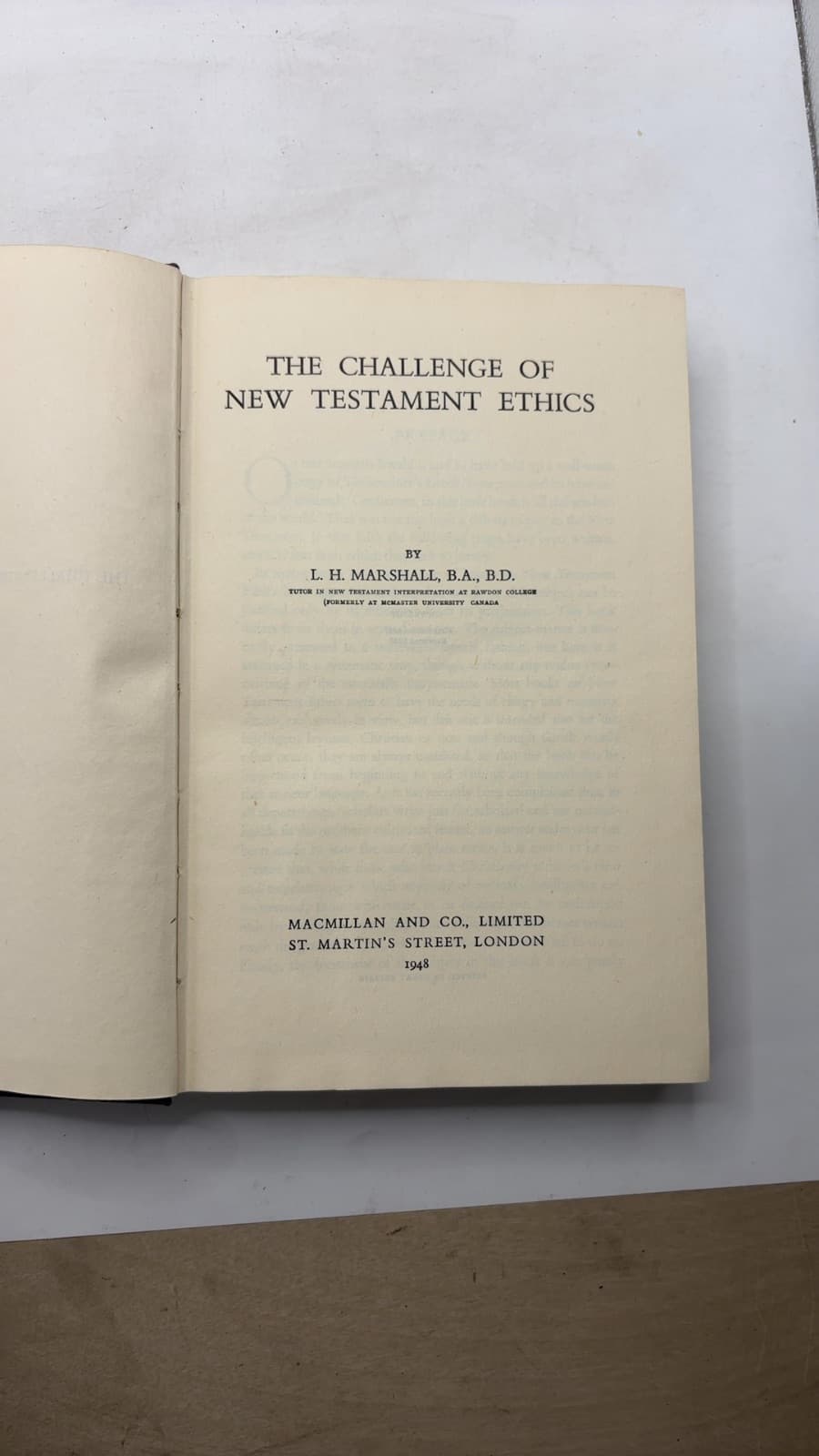 The Challenge of New Testament Ethics by L. H. Marshall - title page