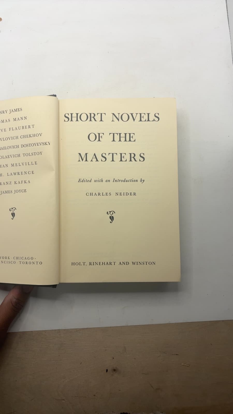 Short Novels OF THE Masters by Edited with an Introduction by Charles Neider - title page