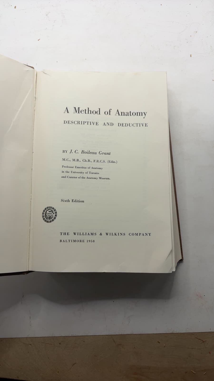 A Method of Anatomy by J. C. Boileau Grant - title page