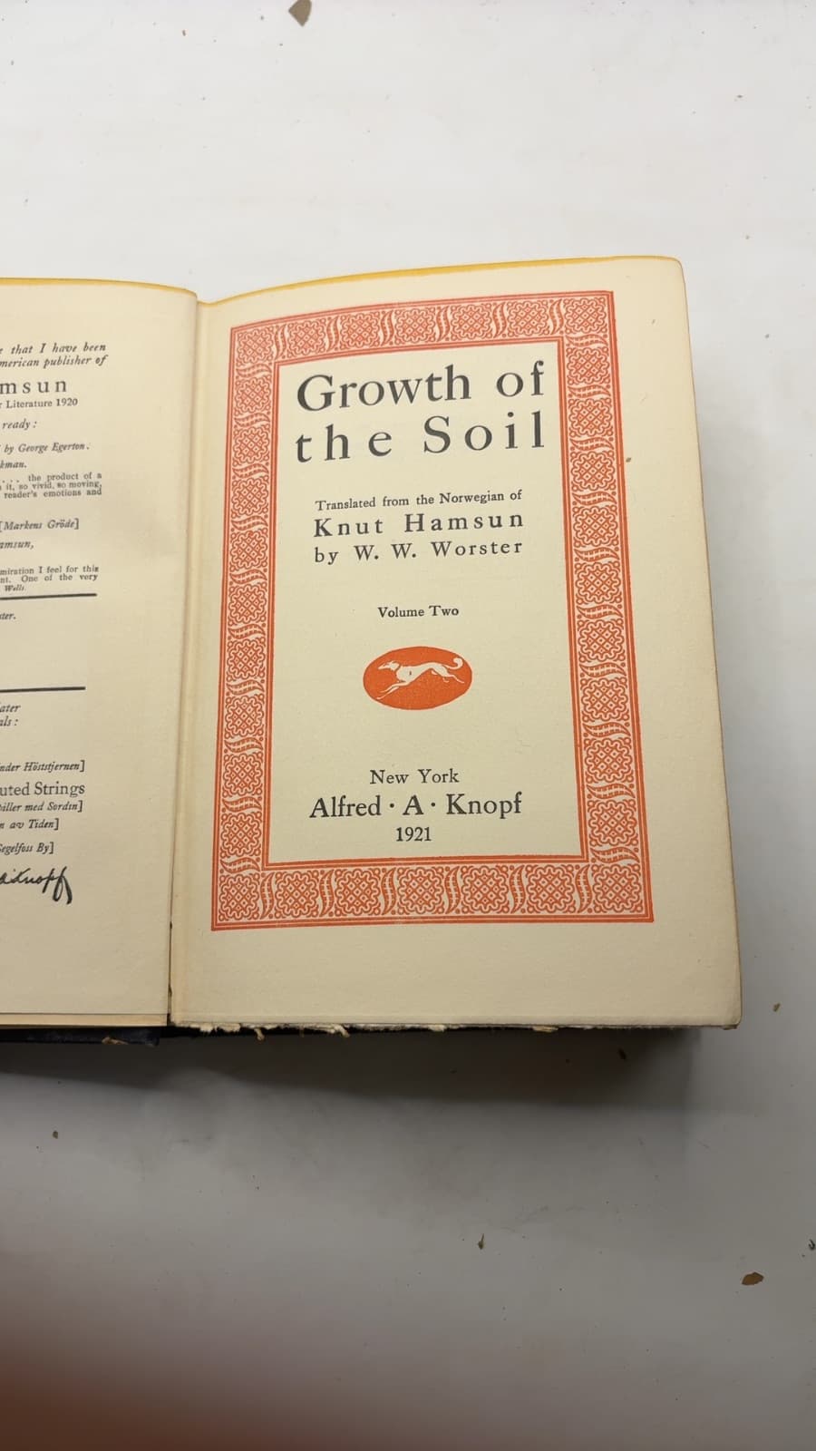 Growth of the Soil by Knut Hamsun - title page