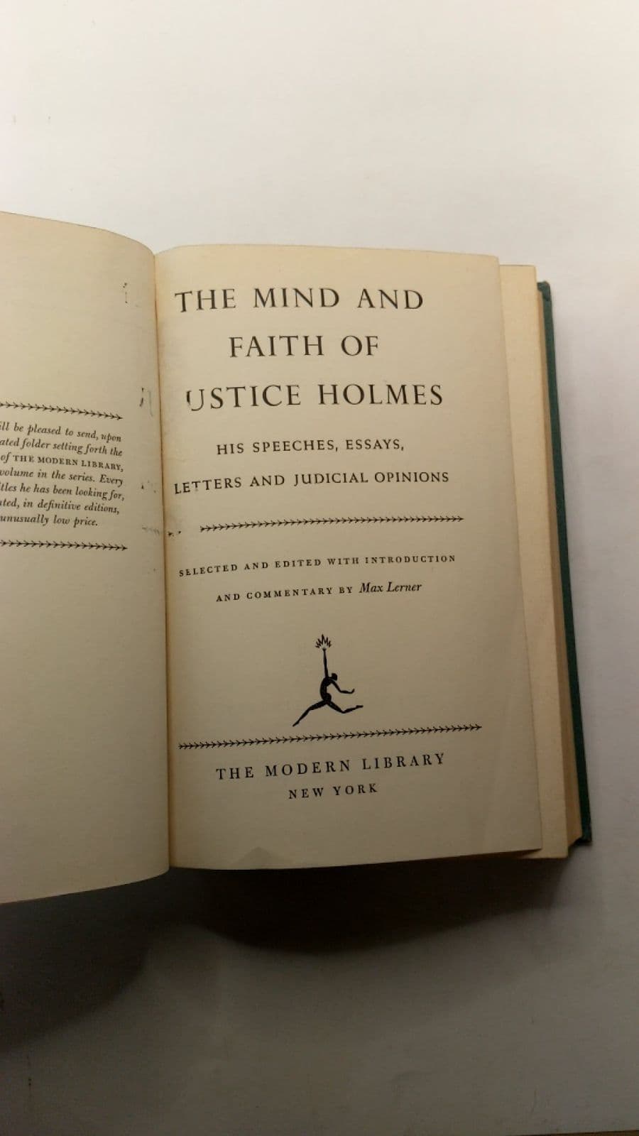 The Mind and Faith of Justice Holmes by Max Lerner - title page