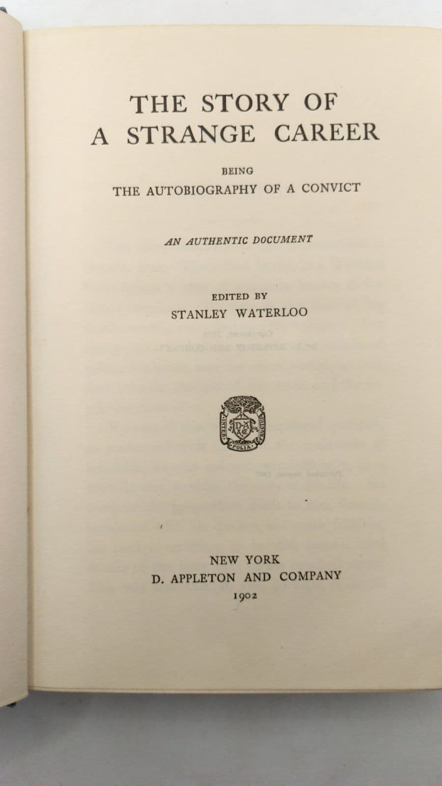 The Story of a Strange Career by Stanley Waterloo - title page