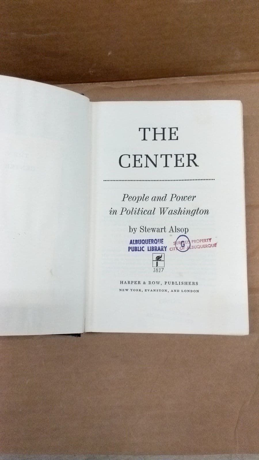 The Center: People and Power in Political Washington by Stewart Alsop - title page