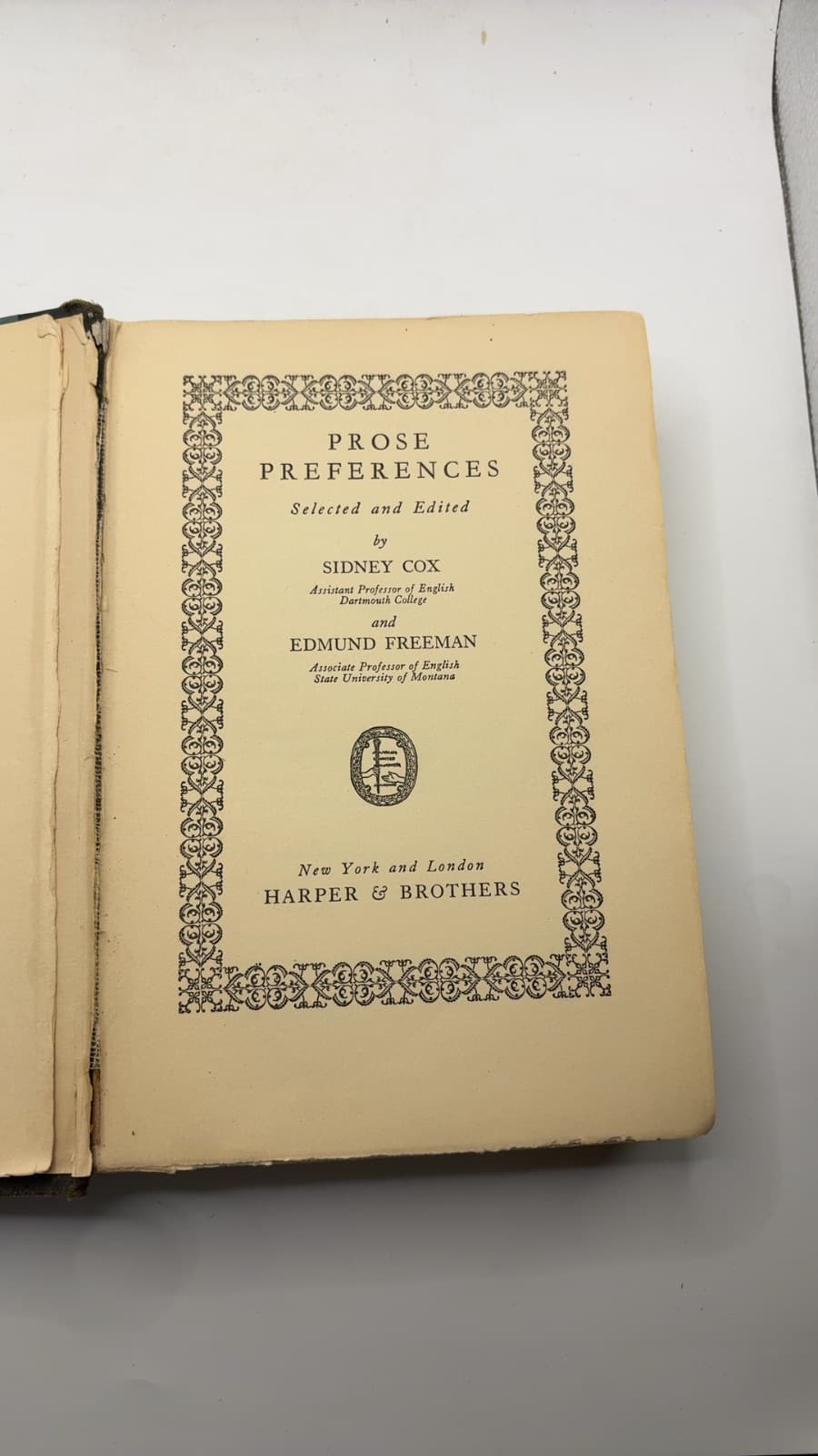 Prose Preferences by Sidney Cox and Edmund Freeman - title page