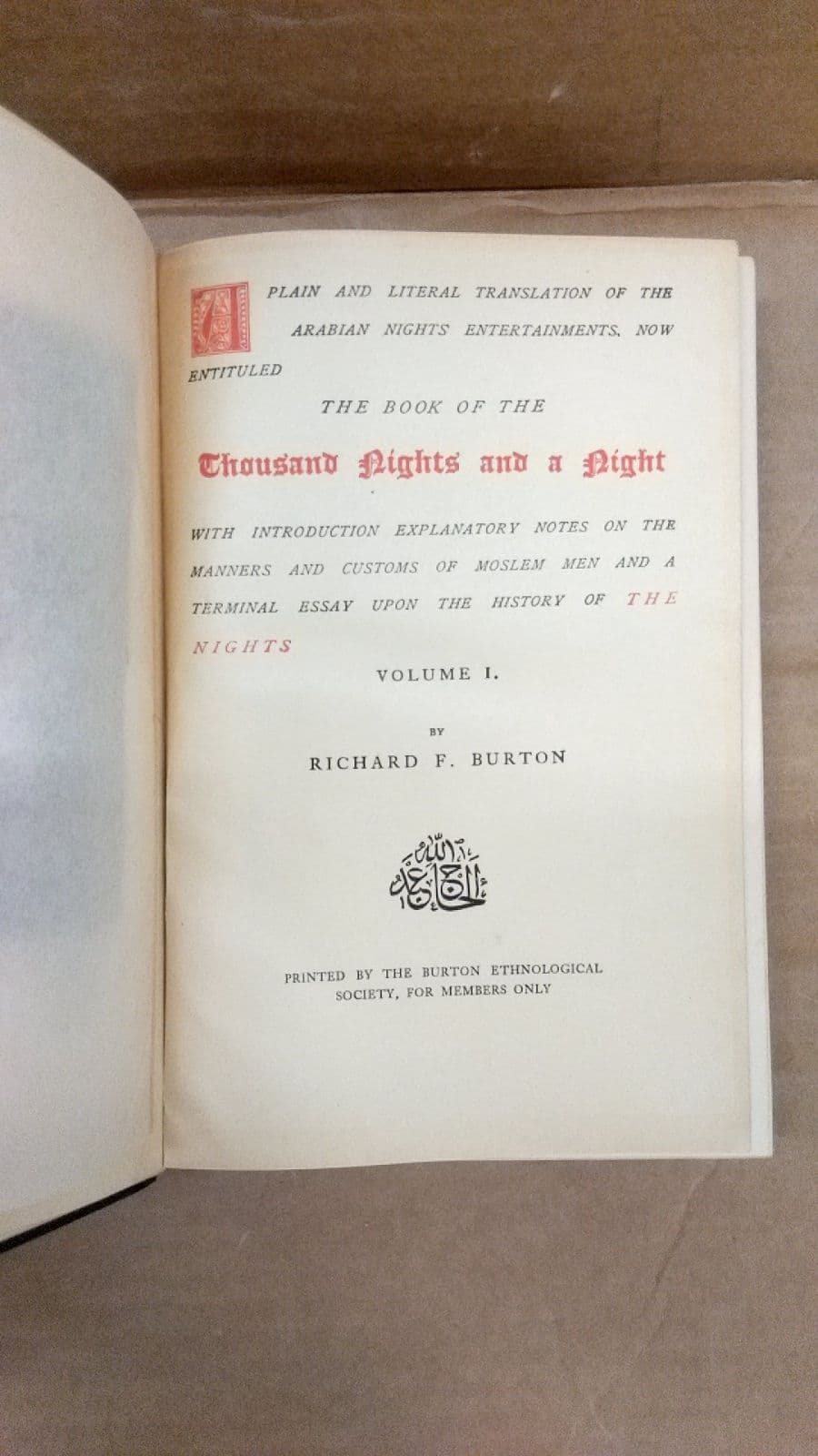 The Book of the Thousand Nights and a Night Vol. 1  by Richard F. Burton - title page