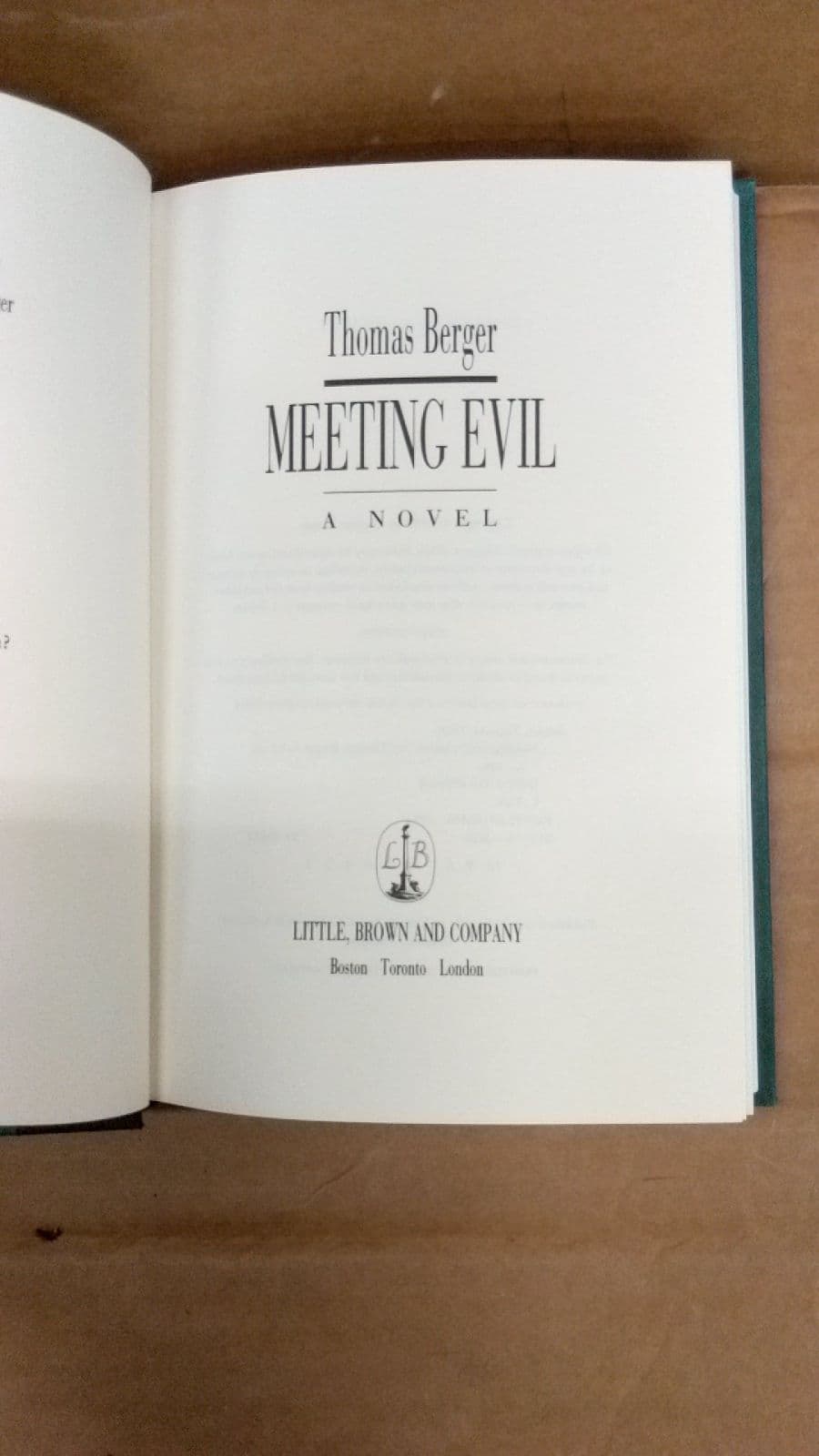 Meeting Evil by Thomas Berger - title page