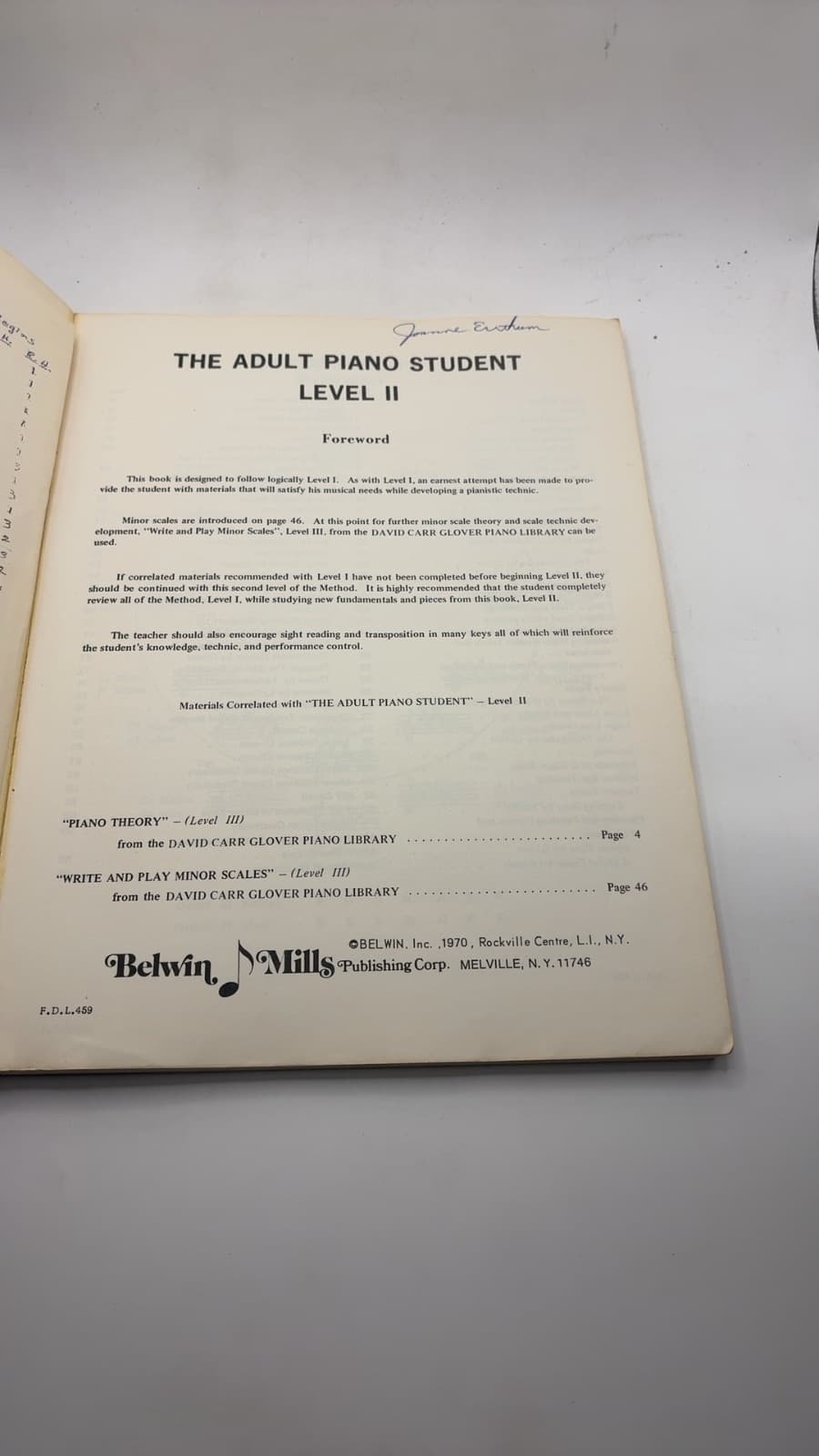 Adult Piano Student Level Two by David Carr Glover - title page