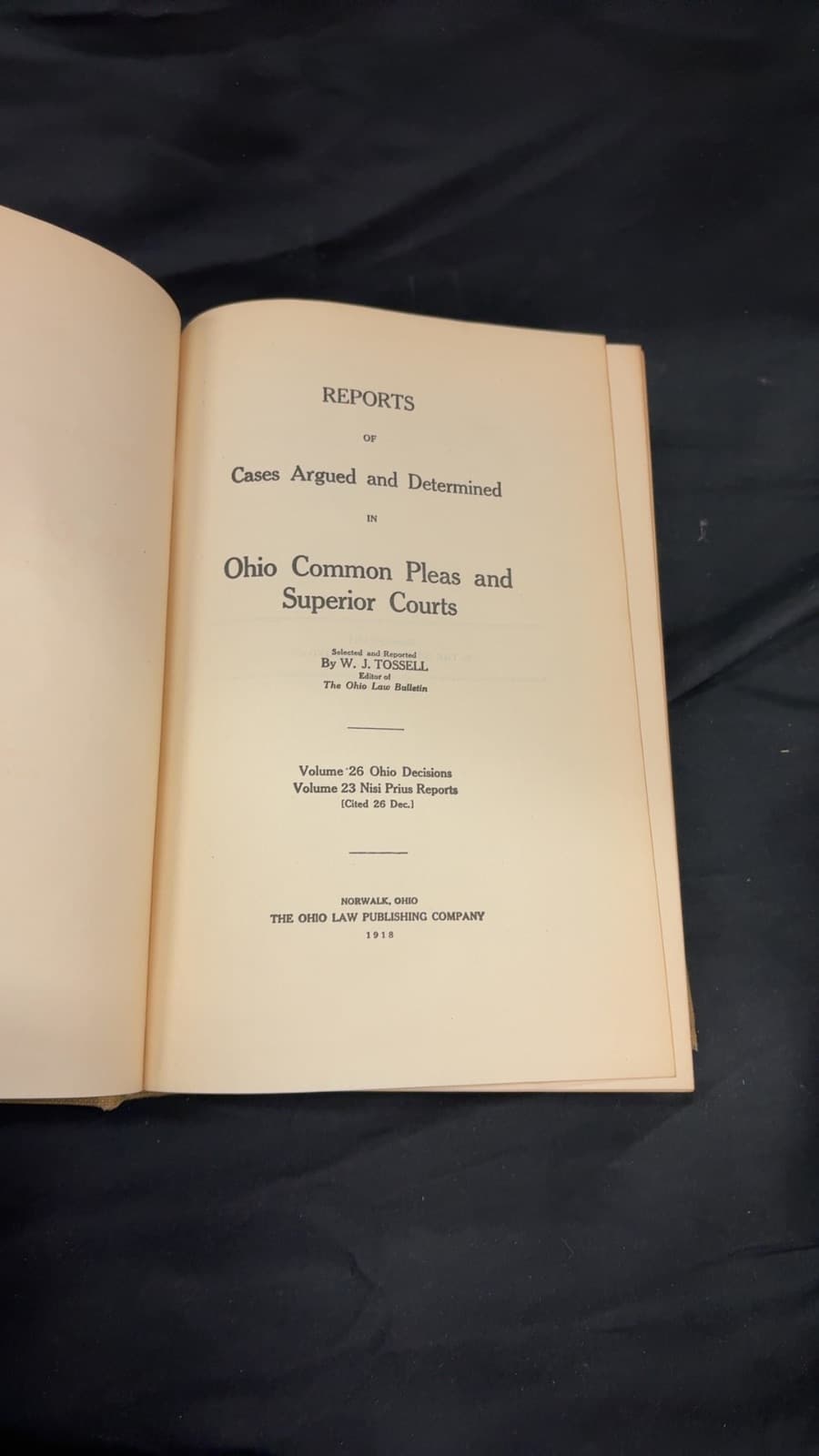 Ohio Decisions Volume 26 by W. J. Tossell - title page