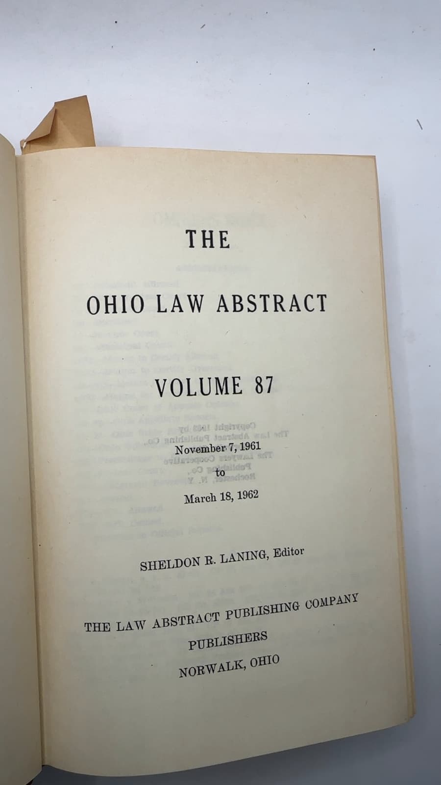 The Ohio Law Abstract Volume 87 by Sheldon R. Laning, Editor - title page