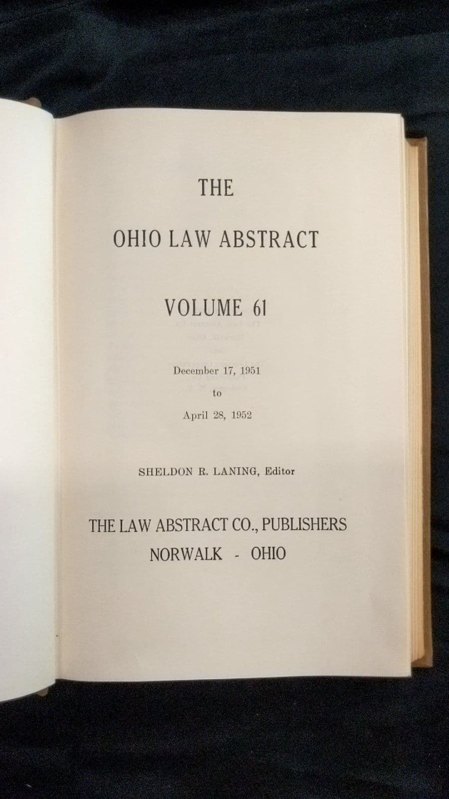 The Ohio Law Abstract Volume 61 by Sheldon R. Laning, Editor - title page