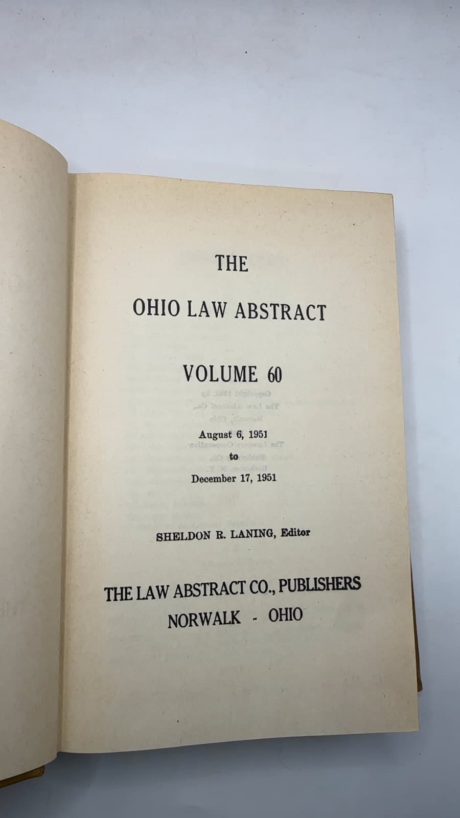 The Ohio Law Abstract Volume 60 by Sheldon R. Laning, Editor - title page