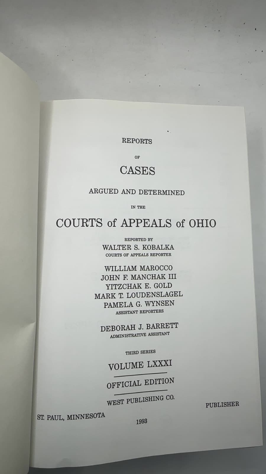 Ohio Official Reports by Walter S. Kobalka - title page