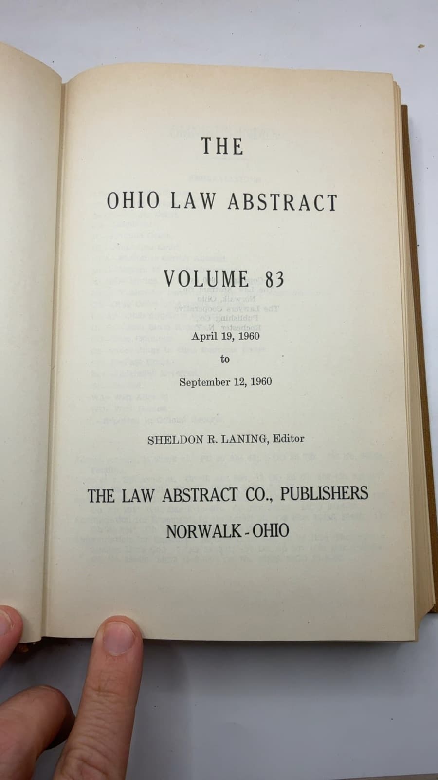 The Ohio Law Abstract Volume 83 by Sheldon R. Laning, Editor - title page