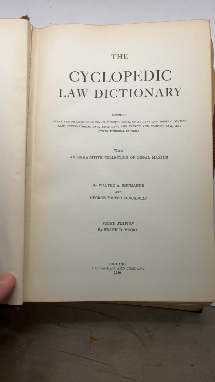 The Cyclopedic Law Dictionary by Walter A. Shumaker and George Foster Longsdorf - title page