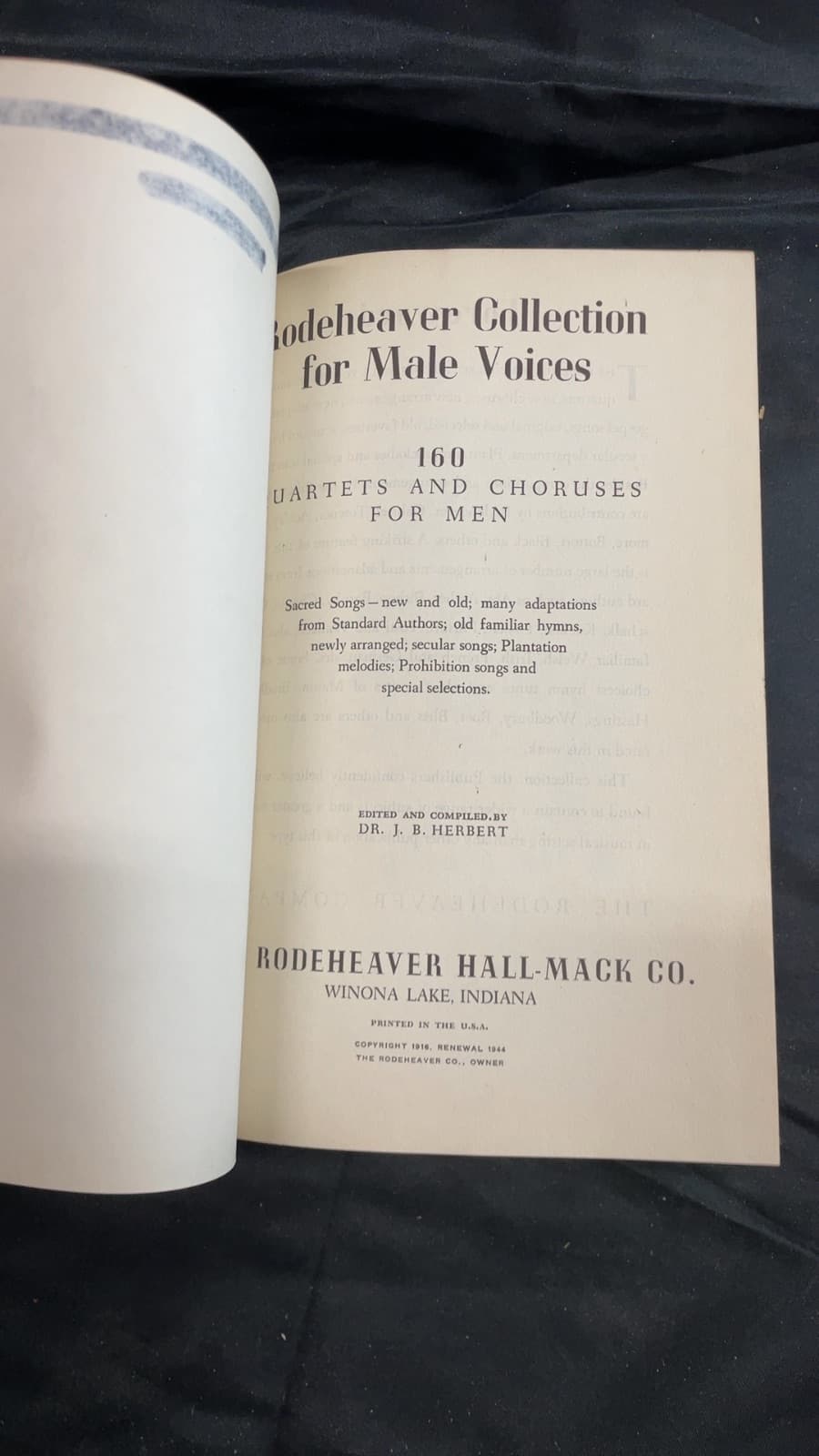 Rodeheaver Collection for Male Voices by Dr. J. B. Herbert - title page
