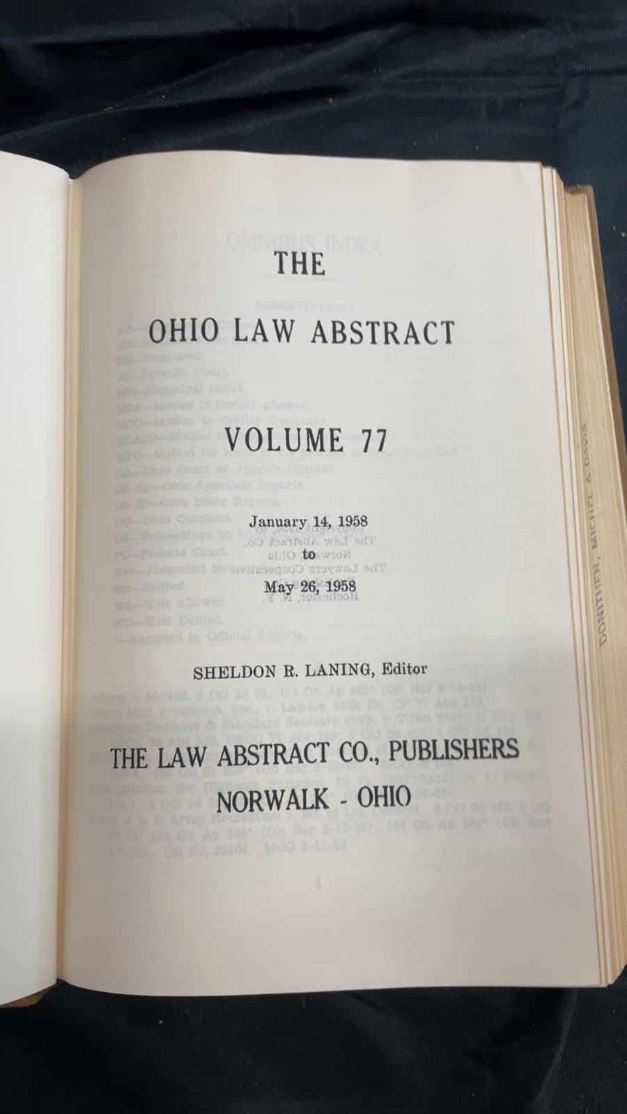 The Ohio Law Abstract Volume 77 by Sheldon R. Laning, Editor - title page