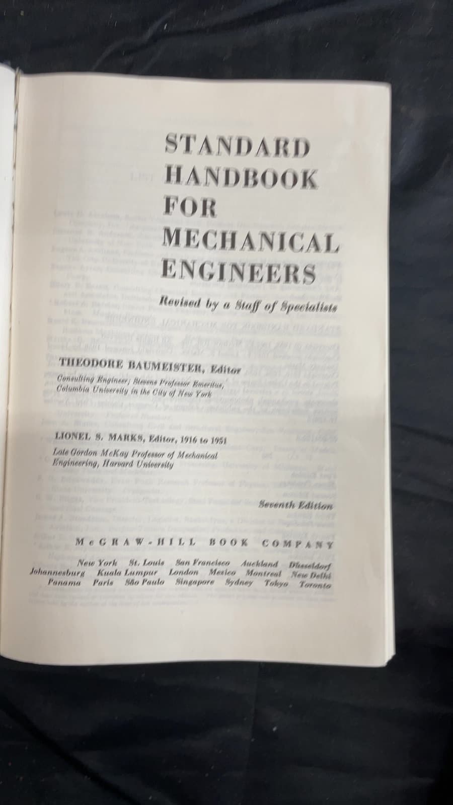 Standard Handbook for Mechanical Engineers 7th ed. by Theodore Baumeister, Lionel S. Marks - title page