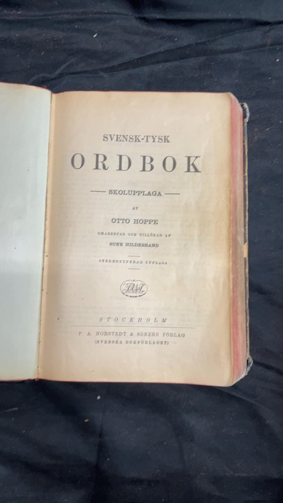 Svensk-Tysk Ordbok by Otto Hoppe, Sune Hildebrand - title page