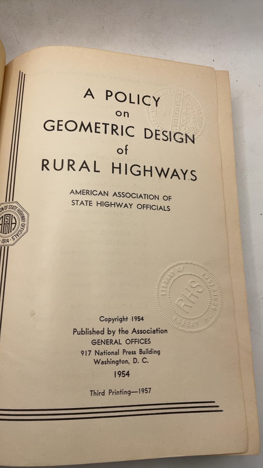 A Policy on Geometric Design of Rural Highways by American Association of State Highway Officials - title page
