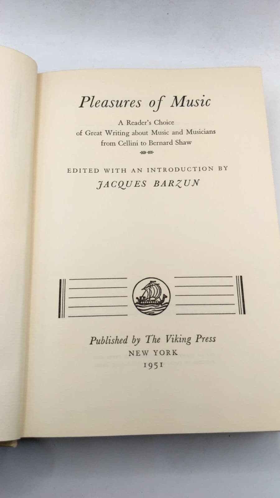 Pleasures of Music by Jacques Barzun - title page
