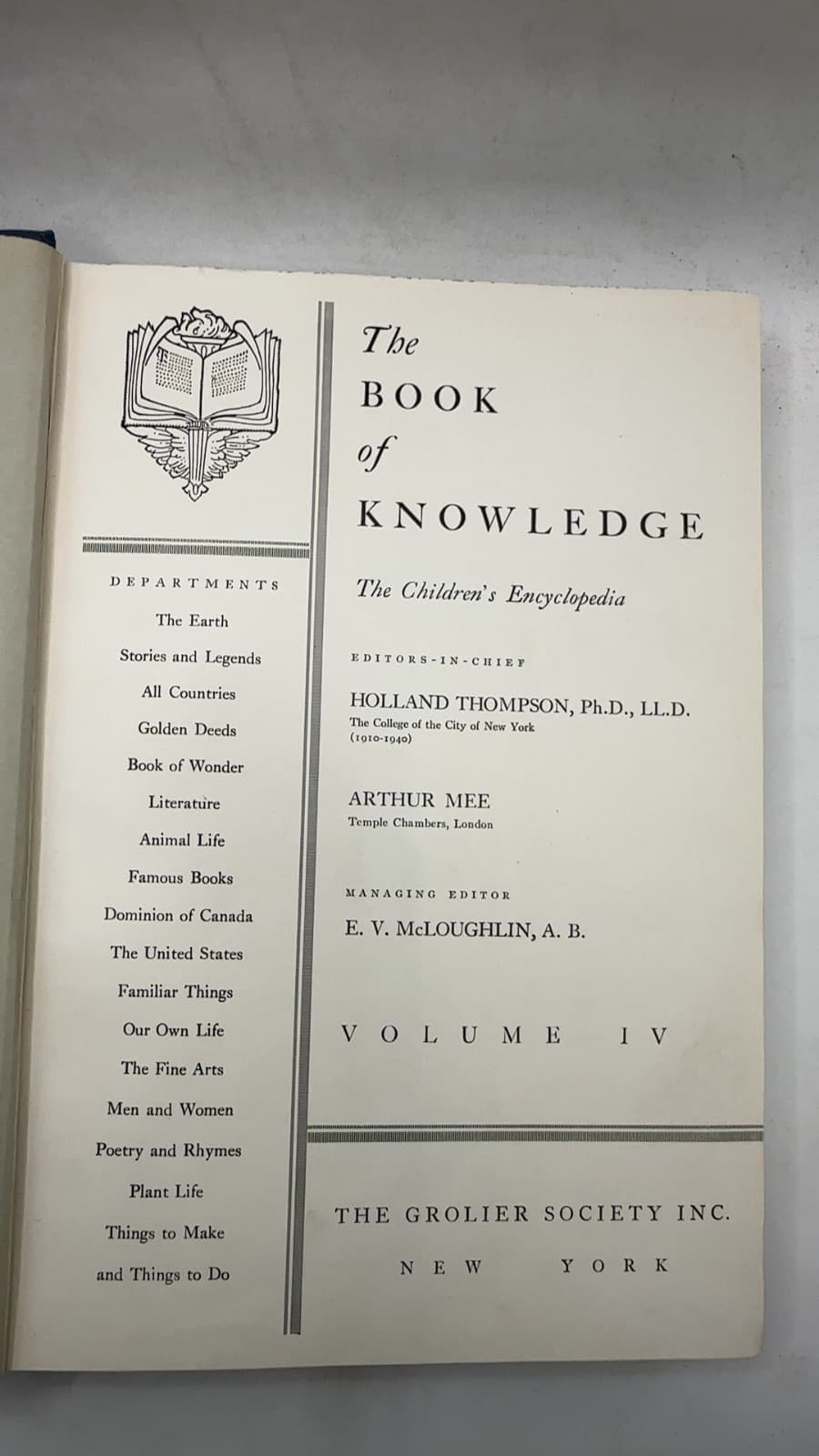 The Book of Knowledge V.4 by Holland Thompson, Ph.D., LL.D. and Arthur Mee - title page