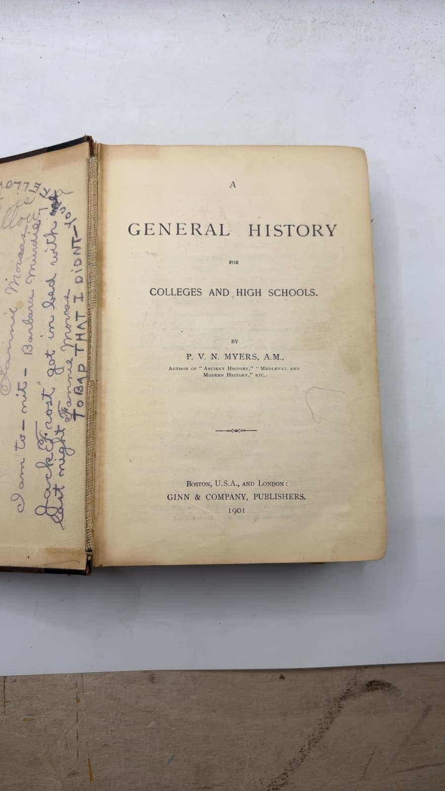 A General History for Colleges and High Schools by P. V. N. Myers, A.m. - title page