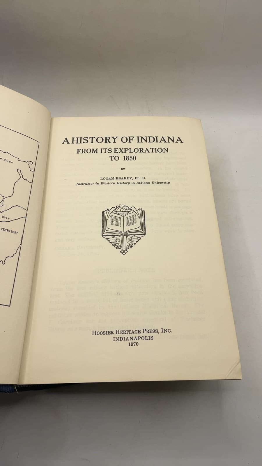 A History of Indiana From Its Exploration to 1850 by Logan Esarey, Ph.D. - title page