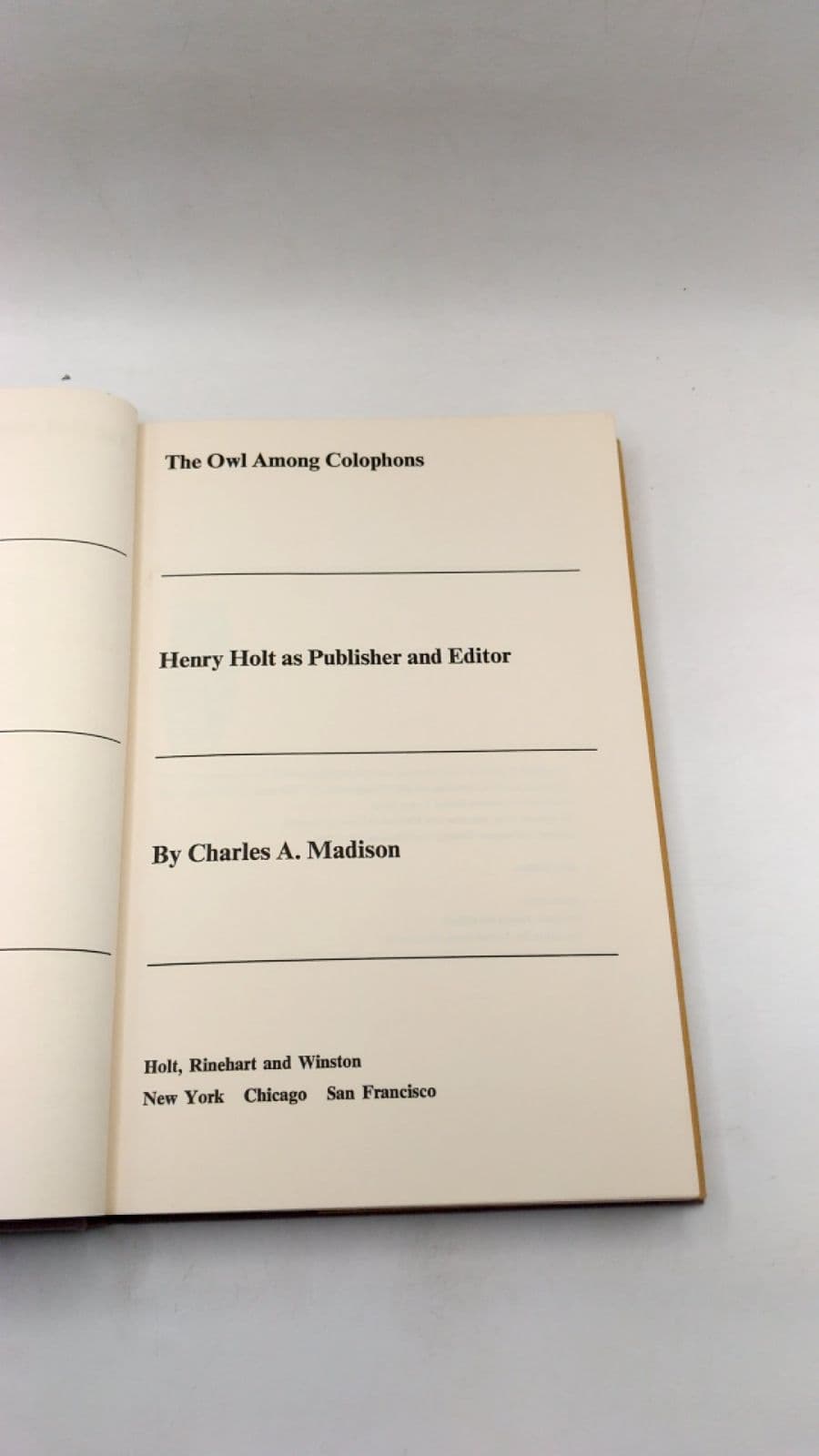 The Owl Among Colophons by Charles A. Madison - title page