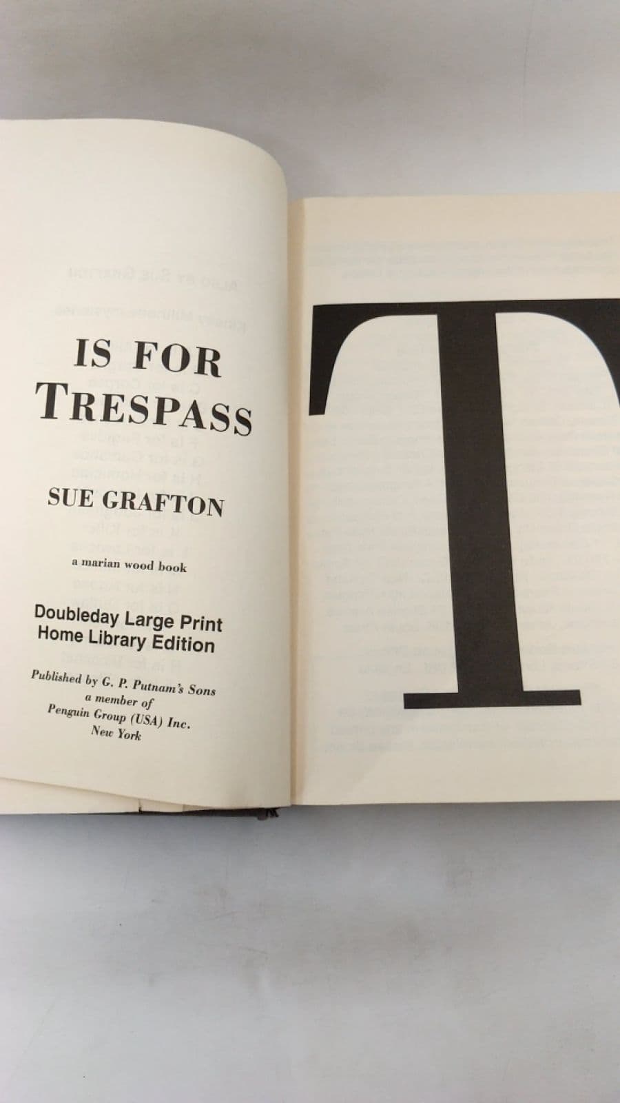 T is for Trespass by Sue Grafton - title page