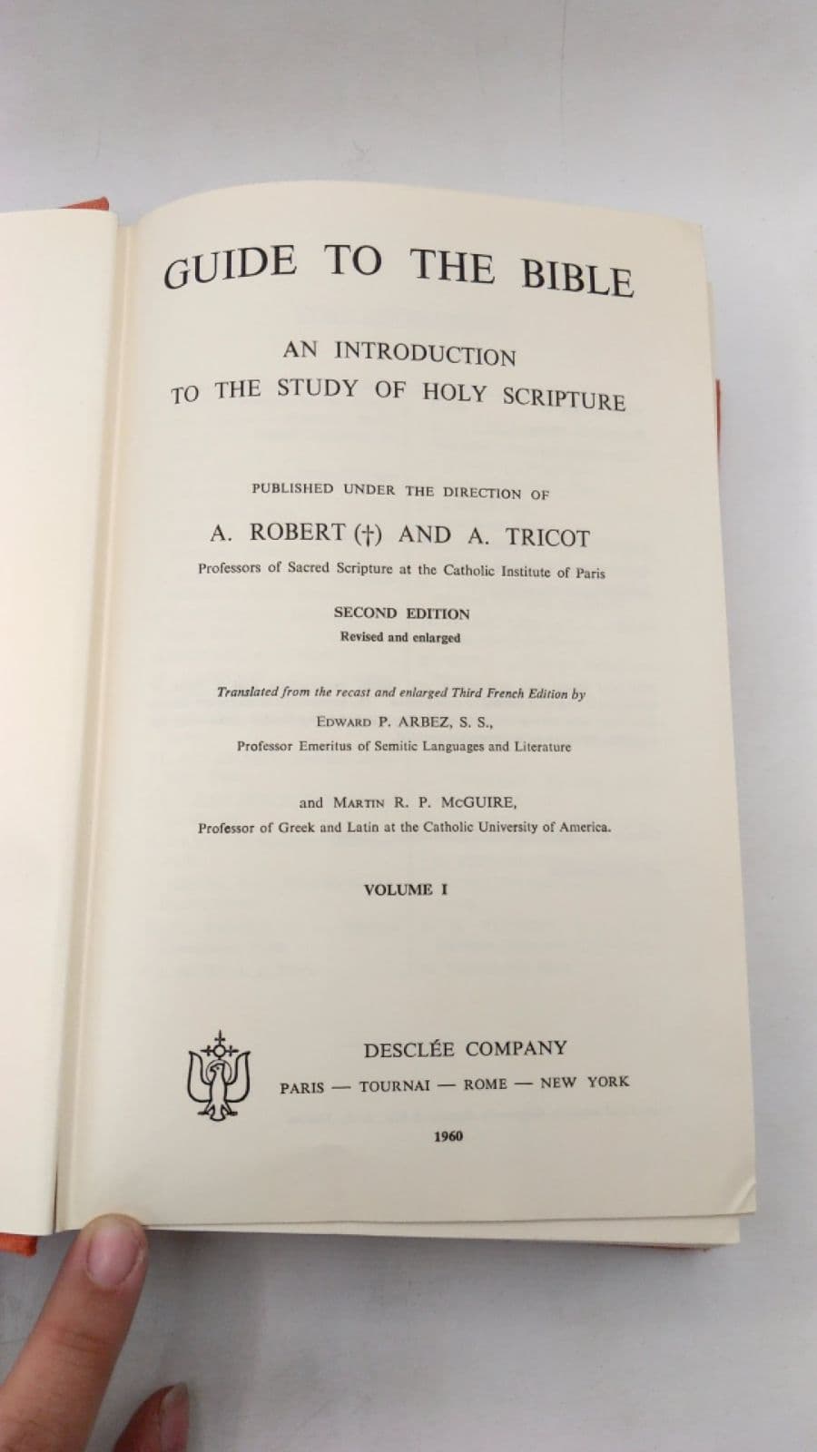 Guide to the Bible: An Introduction to the Study of Holy Scripture by A. Robert and A. Tricot - title page