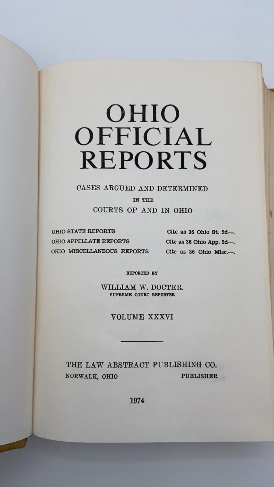 Ohio Official Reports Vol 36 by William W. Docter - title page