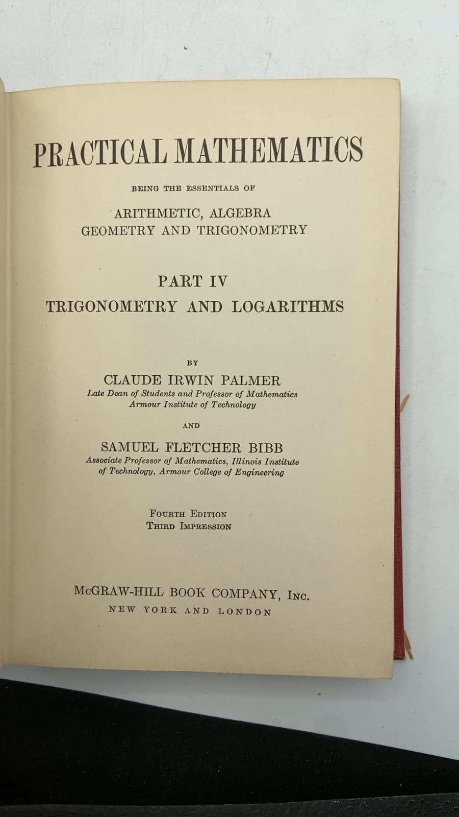 Practical Mathematics Part IV: Trigonometry and Logarithms by Claude Irwin Palmer and Samuel Fletcher Bibb - title page