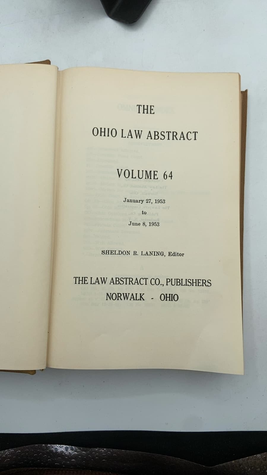 THE Ohio LAW Abstract Volume 64 by Sheldon R. Laning, Editor - title page