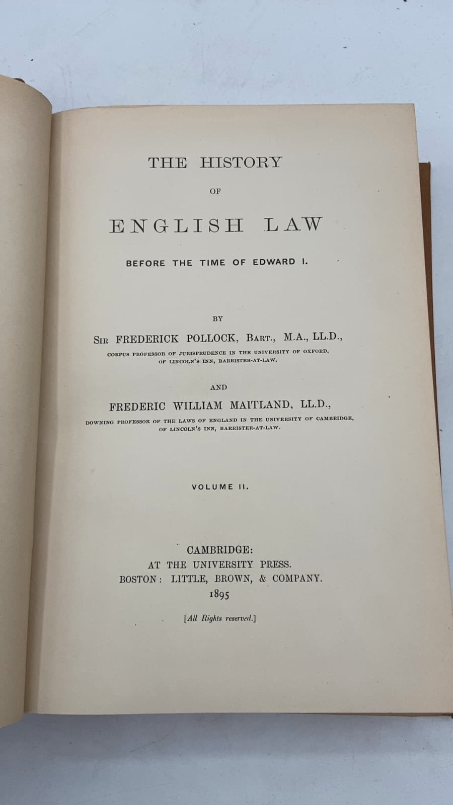 The History of English Law Before the Time of Edward I by Sir Frederick Pollock and Frederic William Maitland - title page