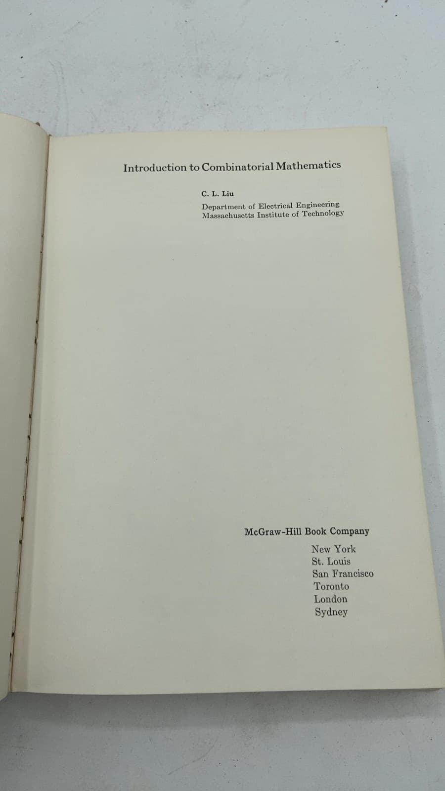 Introduction to Combinatorial Mathematics by C. L. Liu - title page