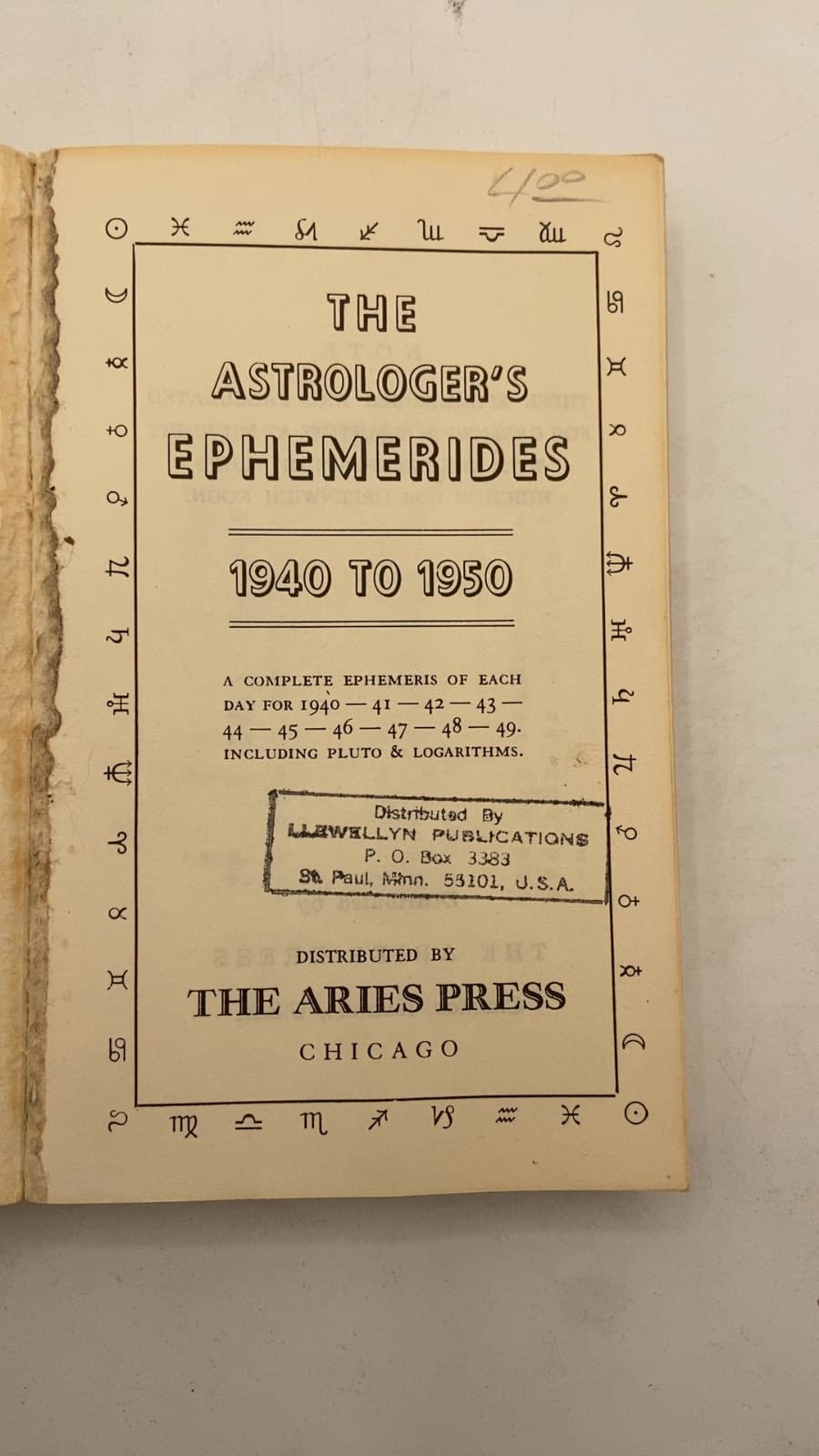The Astrologer's Ephemerides 1940 to 1950 - title page