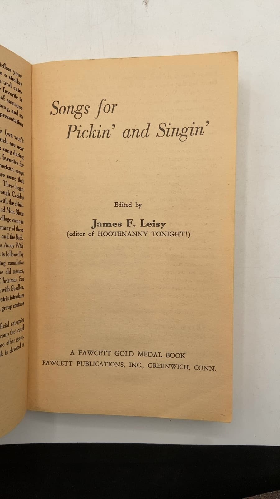 Songs for Pickin' and Singin' by James F. Leisy - title page