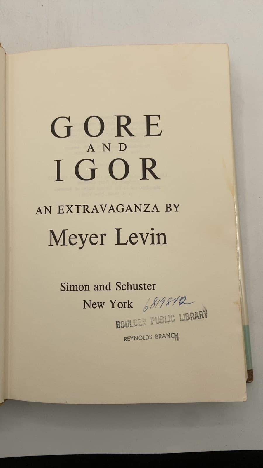 Gore and Igor by Meyer Levin - title page