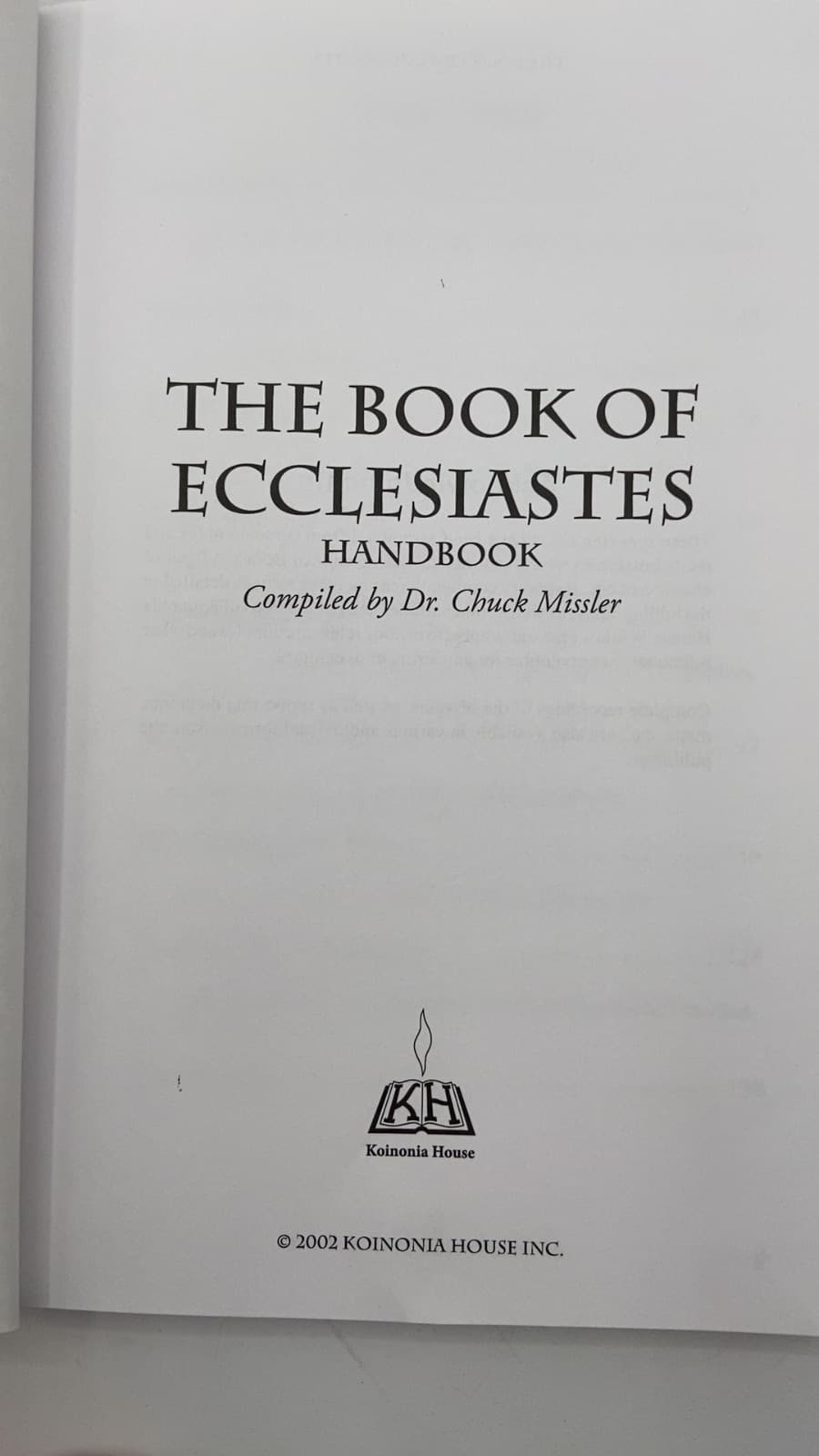 The Book of Ecclesiastes Handbook by Dr. Chuck Missler - title page