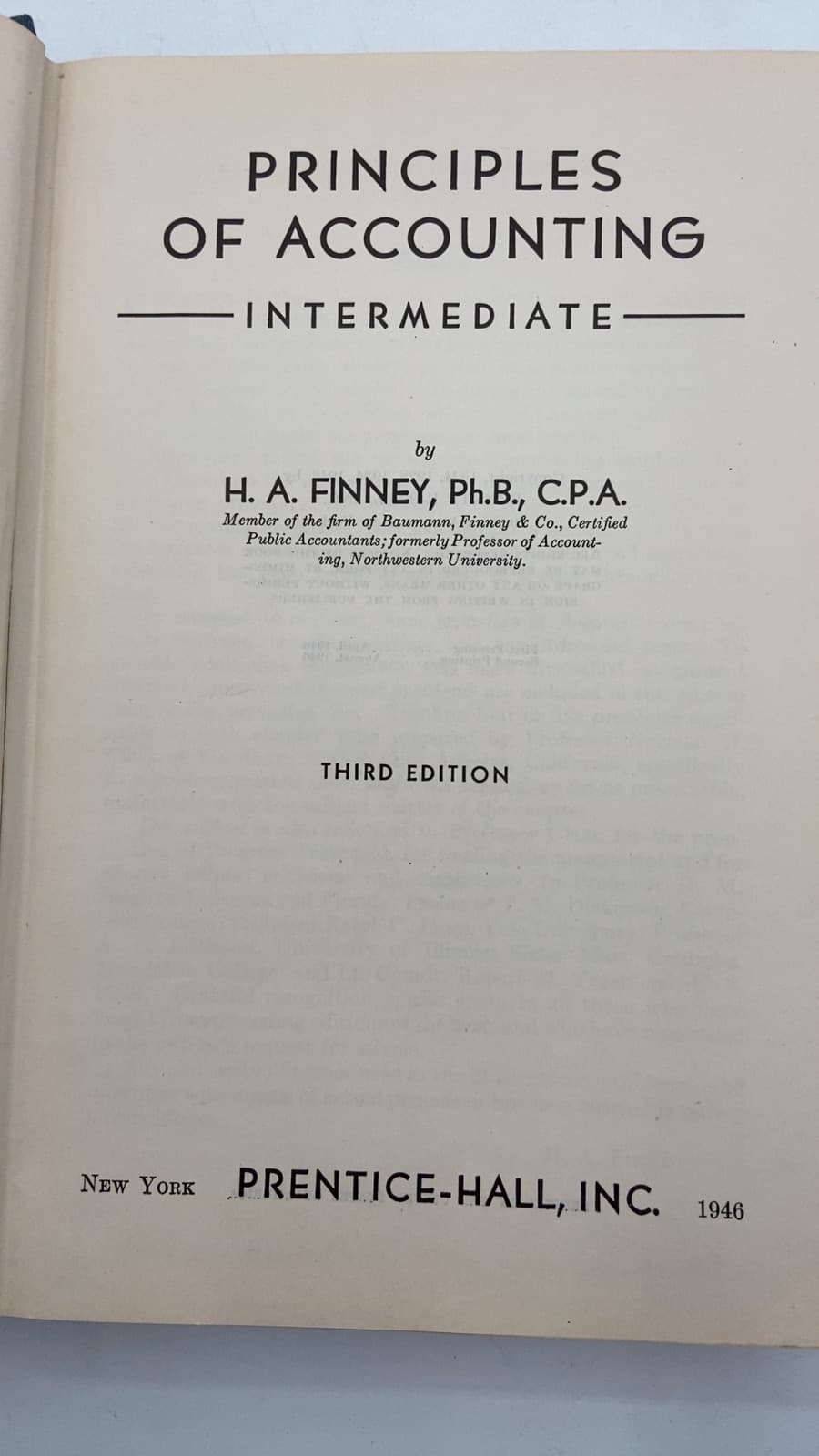 Principles of Accounting Intermediate by H. A. Finney, Ph.B., C.P.A. - title page