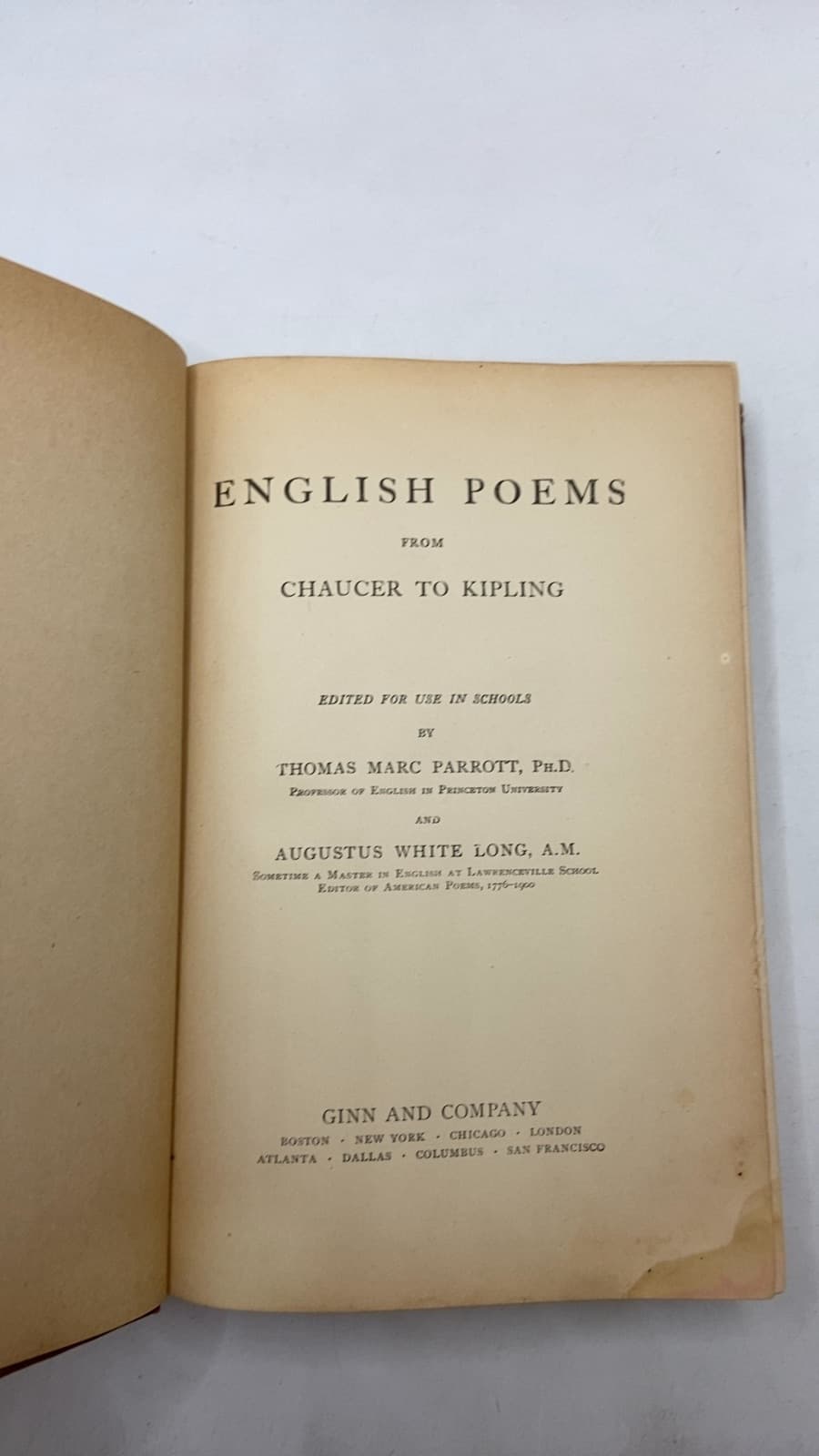 English Poems from Chaucer to Kipling by Thomas Marc Parrott, Ph.D. and Augustus White Long, A.M. - title page