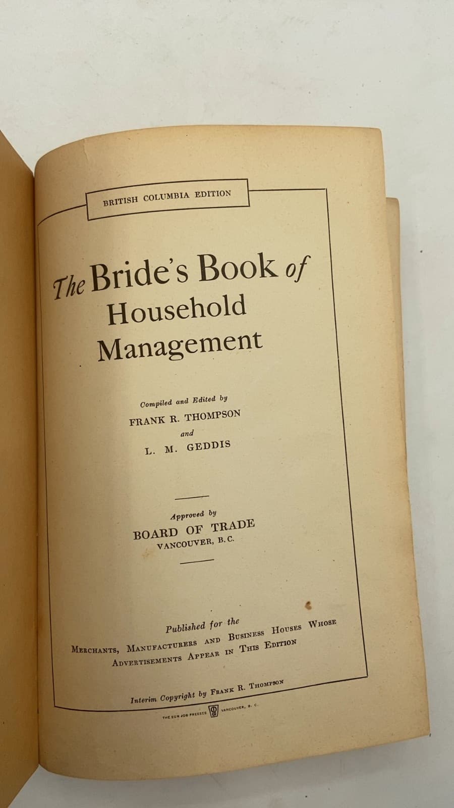The Bride's Book of Household Management by Frank R. Thompson and L. M. Geddis - title page